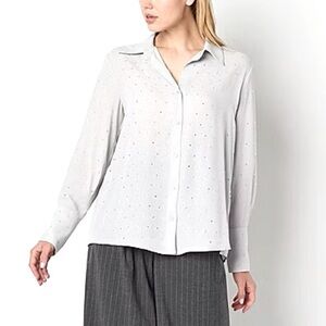 Worthington Womens Long Sleeve Rhinestones Button-Down Shirt